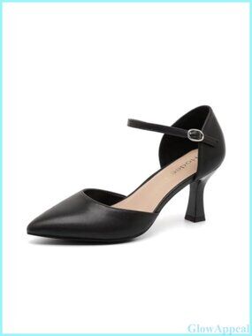 Women's Closed Toe Pump Heels with Adjustable Ankle Strap Faux Leather